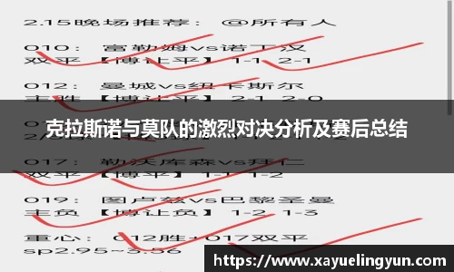 克拉斯诺与莫队的激烈对决分析及赛后总结
